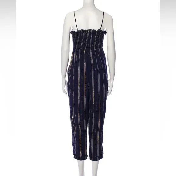 Apiece Apart Striped Square Neckline Jumpsuit Size Medium 8 Navy Blue - Picture 3 of 3